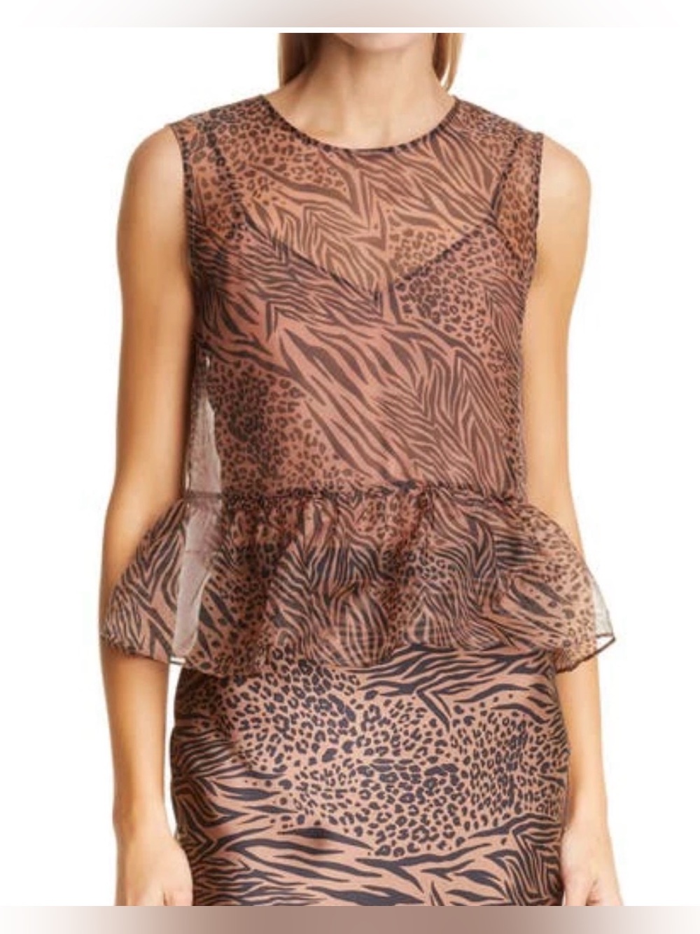 CAMI NYC SILK Leopard Animal Print Amira Jungle Peplum top Organza Sheer XS
